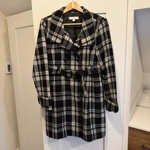 New York & Company Black and White Plaid Trench Coat
